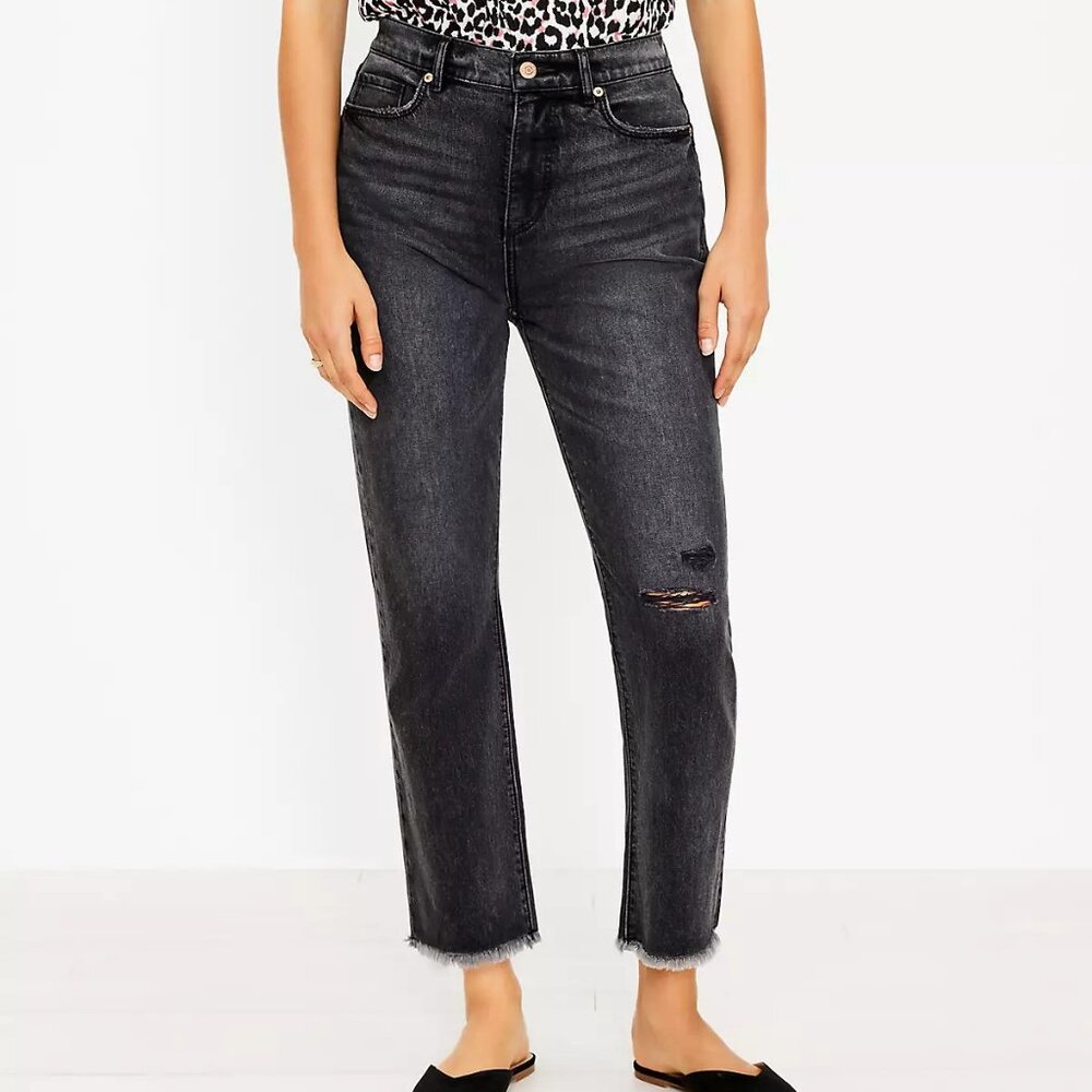 LOFT The Curvy Straight Crop Jeans in Washed Black Women's 29